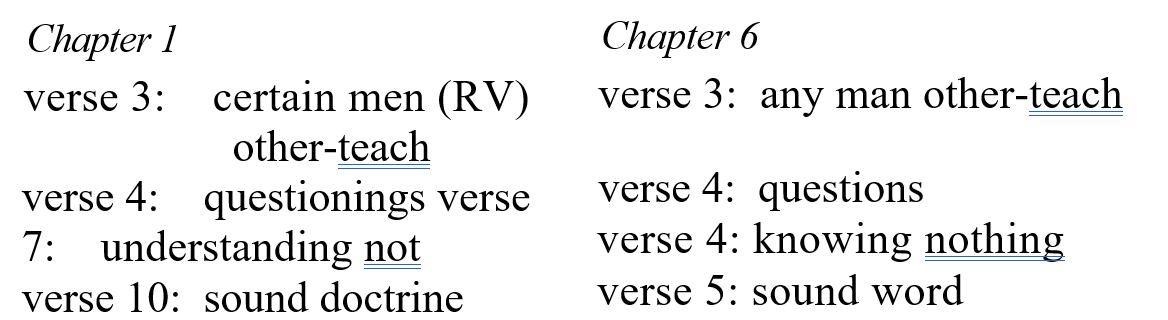 Table comparing chapter 1 with chapter 6